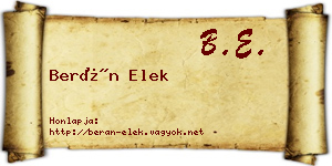 Berán Elek névjegykártya